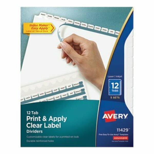 Avery Dennison Avery, PRINT AND APPLY INDEX MAKER CLEAR LABEL DIVIDERS, 12 WHITE TABS, LETTER, 5PK 11429